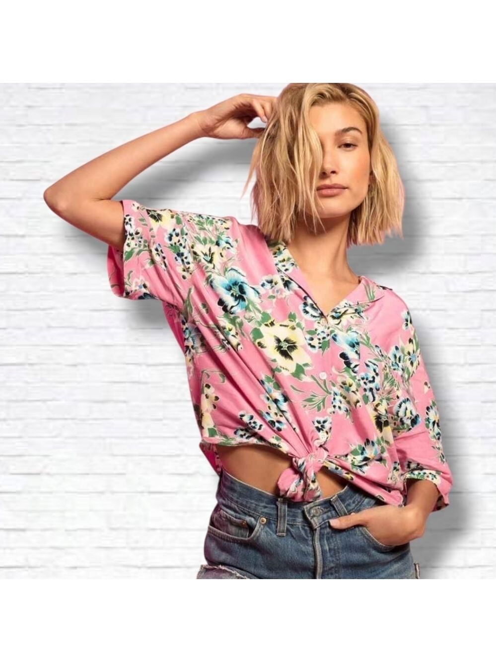 Levi's Clover Romantic Floral Sachet Pink Tie Front Button Down Shirt Size S